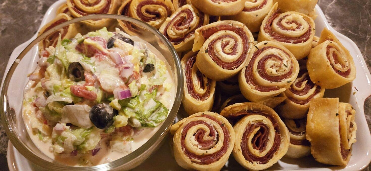 Italian Pinwheels with Grinder Salad Dip