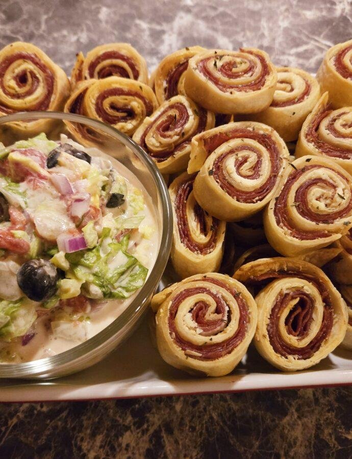 Italian Pinwheels with Grinder Salad Dip