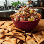 Feta Grinder Dip with Crackers on a Board ready to enjoy.